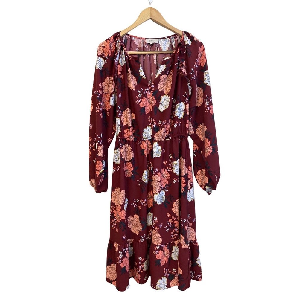 Loft Womens Ruffle 10 Brown Floral Polyester Dress